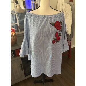 Truth NYC dress size m floral‎ striped blue white off shoulder